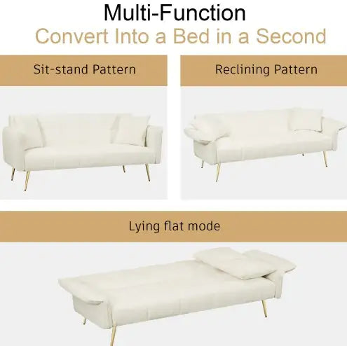 Futon Convertible Double Sofa Bed With Folding Armrests