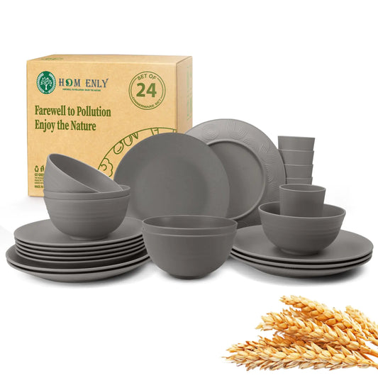 Grey Wheat Straw Dinnerware Sets Service for 6