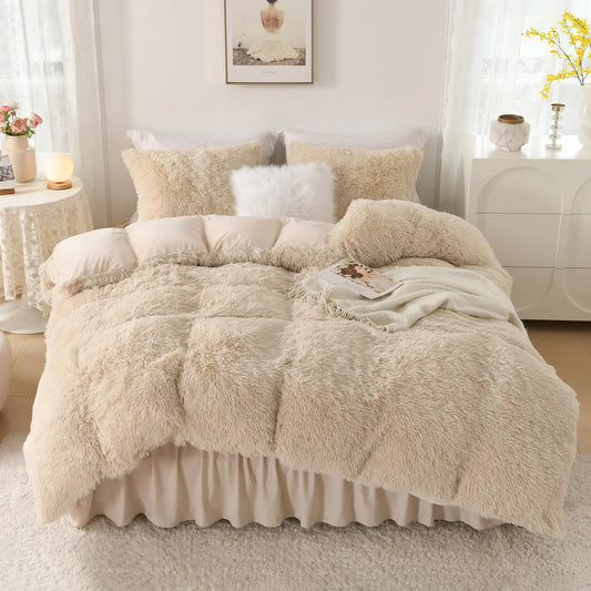 Plush Beige Comforter Queen 3 Pieces
