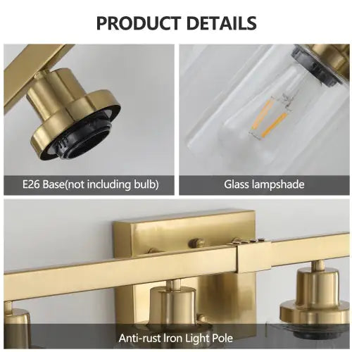 Gold 4 Lamp Vanity Light With Clear Glass Shade
