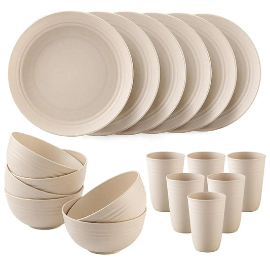18pcs Wheat Straw Dinnerware Sets