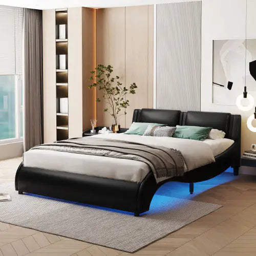 Black Full Size LED Light Bed Frame