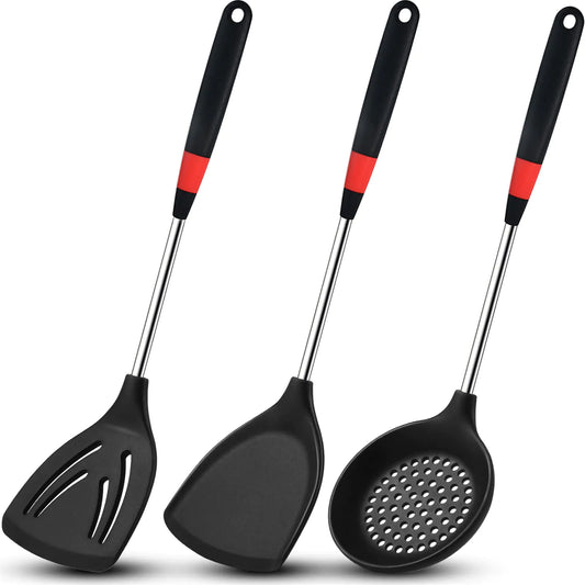 3 Pieces Silicone Stainless Steel Turner Spatula Set